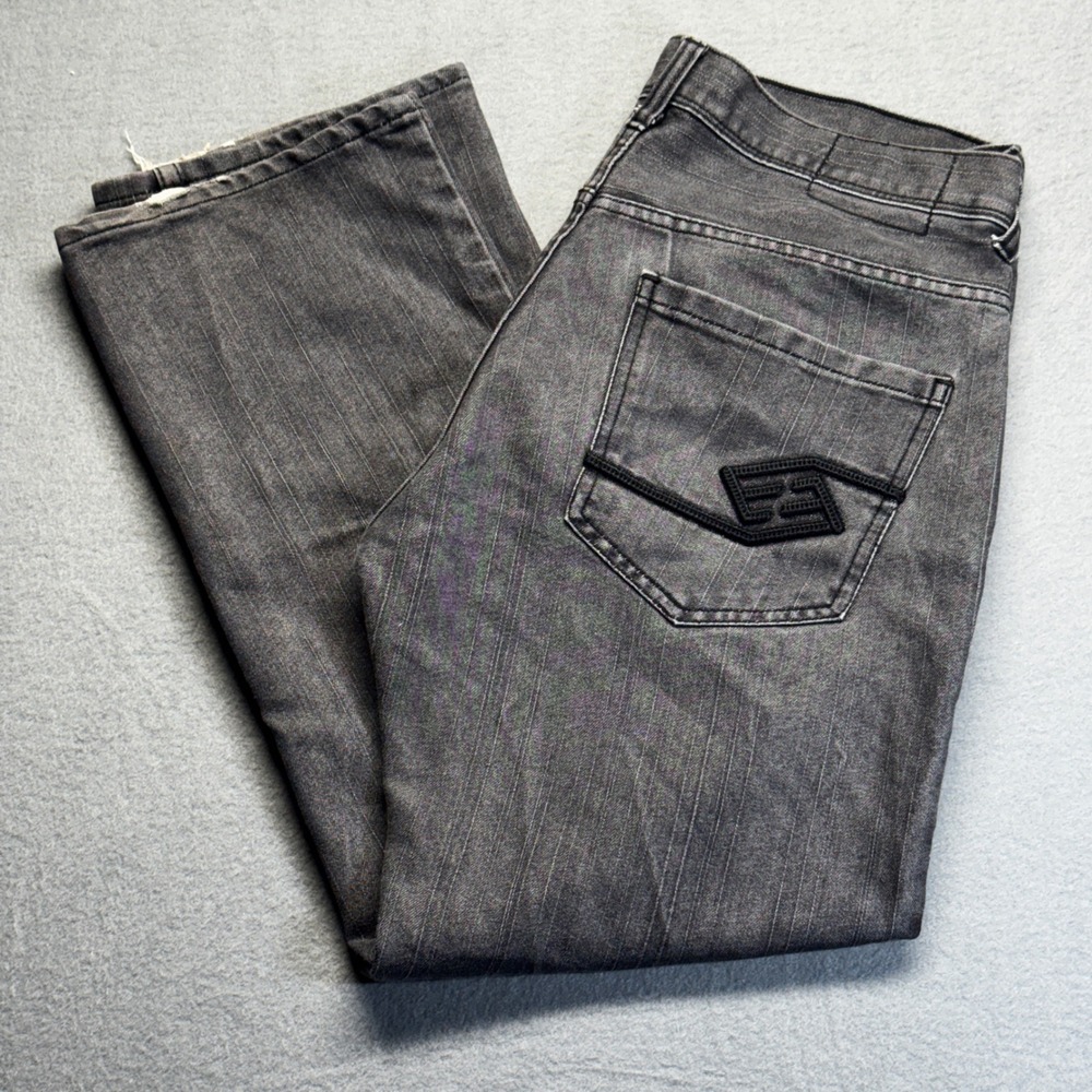 Enyce Sean Combs Co Mens Grey Pinstripe Jeans 36x32 Straight Leg Denim‎